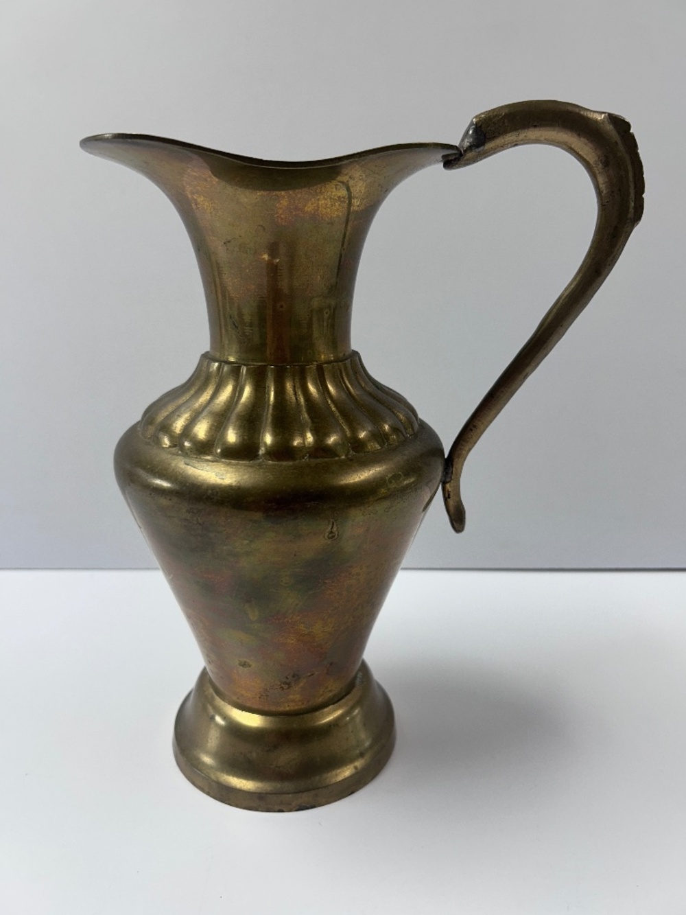 Vintage Enesco Heavy Solid Brass Pitcher Flower Vase 9” Made in India